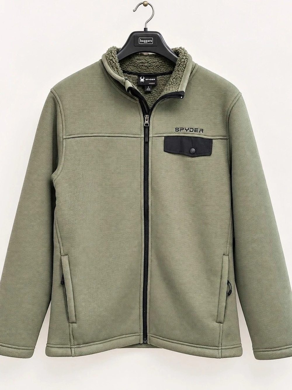 NWT Spyder Men’s Medium Tea Leaf Sherpa Lined Waffle Knit Full Zip Jacket $169